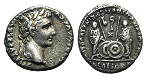 Augustus (27 BC-AD 14). AR Denarius (16mm, ... 