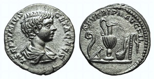 Geta (Caesar, 198-209). AR Denarius (16mm, ... 