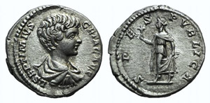 Geta (Caesar, 198-209). AR Denarius (18mm, ... 