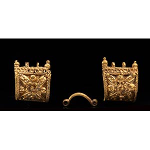 A pair of etruscan gold bauletto earrings. ... 