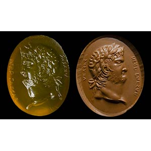 A postclassical yellow agate intaglio. Bust ... 