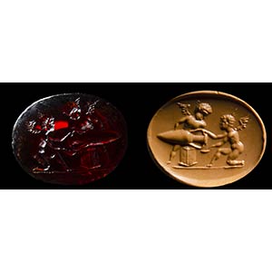 A postclassical garnet intaglio. Two winged ... 