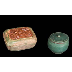 TWO GREEN-GLAZED COSMETIC BOXES AND ... 