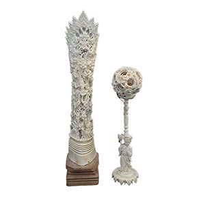 TWO IVORY AND BONE CARVINGS
Early 20th ... 