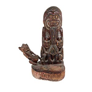 A BALINESE CARVED WOOD SCULPTURE OF RANGDA ... 