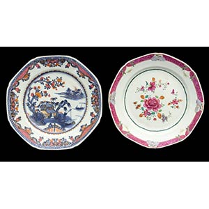 TWO QING DYNASTY OCTAGONAL FAMILLE ROSE ... 