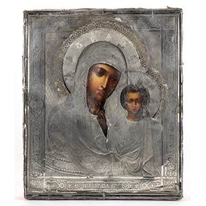 A Russian Icon with silver oklad of the ... 