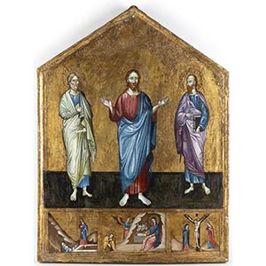 Icona russa raffigurante Cristo tra i Santi ... 