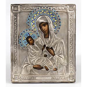 A Russian Icon with silver oklad of the ... 