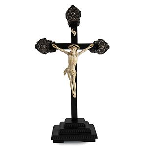 A French ivory and silver 950/1000 crucifix ... 