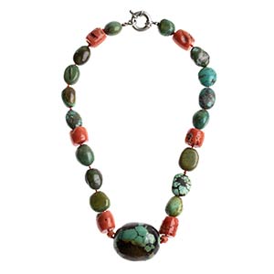 Coral and turquoise necklace composed of 23 ... 