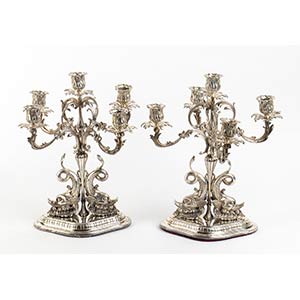 A pair of Italian silver 800/1000 candelabra ... 