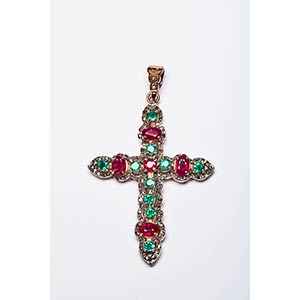 CROSS PENDANT WITH RUBIES AND EMERALDS  ... 