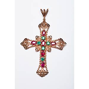 BYZANTINE CROSS WITH RUBIES AND EMERALDS  ... 