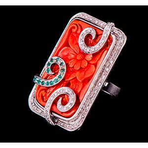 FLORAL CORAL RING  Handcrafted  ring made in ... 