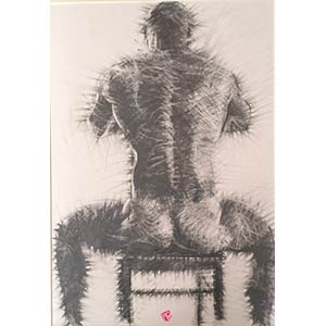   Naked man from behind Charcoal on paper, ... 