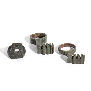 Group on Three Bronze Roman Ring-Keys, 1st - ... 