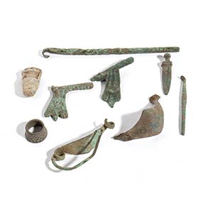 Group of Nine Mostly Roman Bronze and Lead ... 