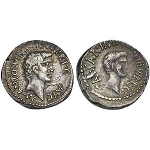 Mark Antony and Octavian, Denarius, Military ... 