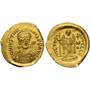 Justinian I (527-565); AV Solidus (g 4,11; ... 