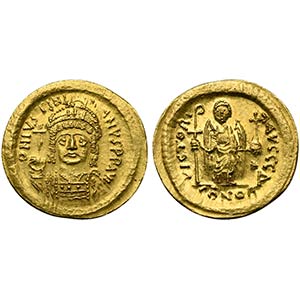 Justinian I (527-565); AV Solidus (g 4,52; ... 