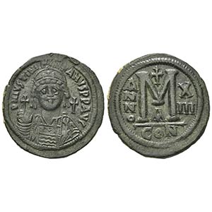 Justinian I (527-565); AE 40 Nummi (g 22.93; ... 