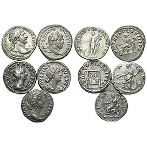 Lot of 5 Roman Imperial AR Denarii, ... 