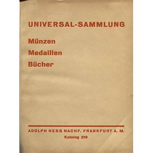 HESS ADOLPH.  Universal –Sammlung munzen,  ... 