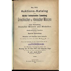HIRSCH  J. -  VIII auktion – catalog einer ... 