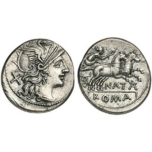 Pinarius Natta, Denarius, Rome, 155 BC. AR ... 