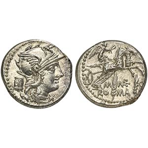 M. Marcius Mn.f., Denarius, Rome, 134 BC. AR ... 