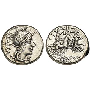 M. Porcius Laeca, Denarius, Rome, 125 BC. AR ... 
