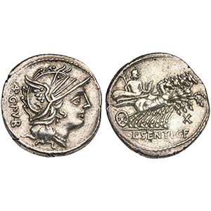 L. Sentius C.f., Denarius, Rome, 101 BC. AR ... 