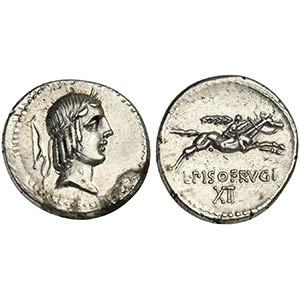 L. Calpurnius Piso Frugi, Denarius, Rome, 90 ... 