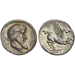 Q. Titius, Denarius, Rome, 90 BC. AR (g ... 