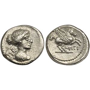 Q. Titius, Quinarius, Rome, 90 BC. AR (g ... 