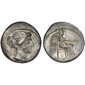 M. Porcius Cato, Denarius, Rome, 89 BC. AR ... 