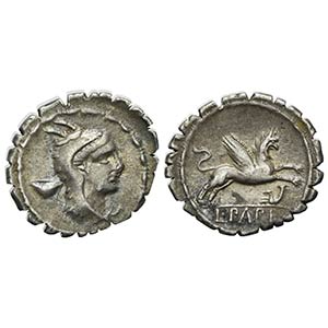 L. Papius, Serrate Denarius, Rome, 79 BC. AR ... 