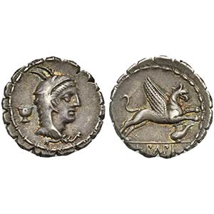 L. Papius, Serrate Denarius, Rome, 79 BC. AR ... 