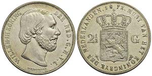OLANDA - Guglielmo III (1849-1890) - 2,5 ... 
