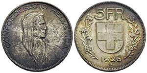 SVIZZERA - Confederazione - 5 Franchi - 1926 ... 