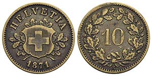 SVIZZERA - Confederazione - 10 Rappen - 1871 ... 