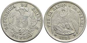 CILE - Repubblica - Peso - 1883 - AG Kr. ... 