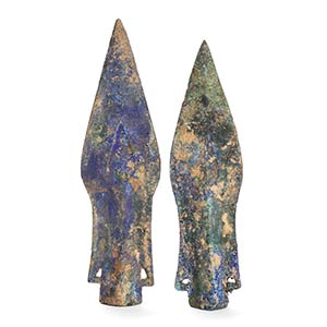 TWO BRONZE WITH AZURITE SPEARS POINTS, MAO ... 