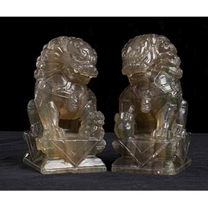 A PAIR OF CARVED STONE BUDDHIST LIONSChina, ... 