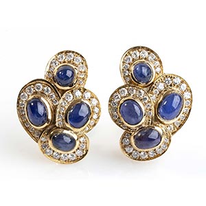 Sapphires and diamonds gold earrings  18 kt ... 