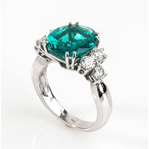 Ring -  Sintetic Emerald  Ring white gold 18 ... 