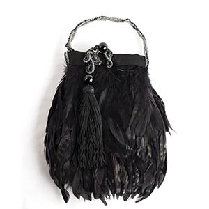 BLACK ROOSTER FEATHERS BAG WITH BLACK ONYX ... 