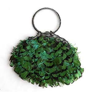 GREEN AND BLACK FEATHERS BAG WITH BLACK ONYX ... 