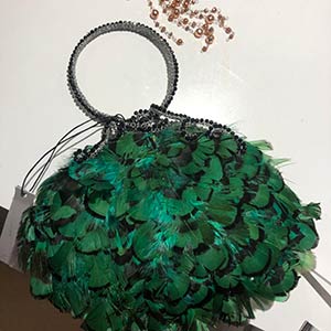 GREEN AND BLACK FEATHERS BAG WITH ... 